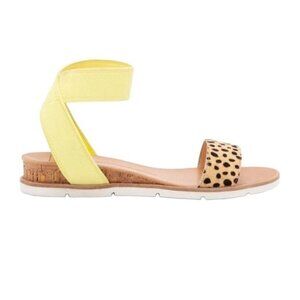 Dolce Vita Vivian Yellow Ankle Strap Animal Print Cow Hair Wedged Sandals Sz 7.5